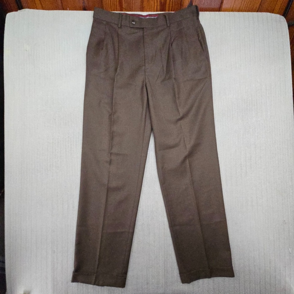 Vintage Louis Raphael Dress Pants Mens 34x32 Brown Rosso Pleated Classic 90s